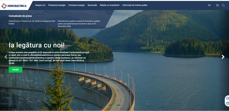 Hidroelectrica a pregătit aproape 1 milion de euro pentru o nouă pagină web. Actuala are 7 ani vechime și a rămas fără mentenanță