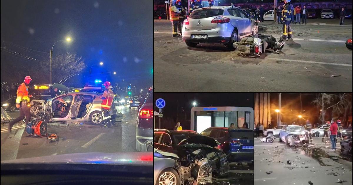 Accident cu trei maşini şi un moped, în Bucureşti. A fost avariat şi un troleibuz. Doi bărbaţi, la spital Accident cu trei maşini şi un moped, în Bucureşti. A fost avariat şi un troleibuz. Doi bărbaţi, la spital