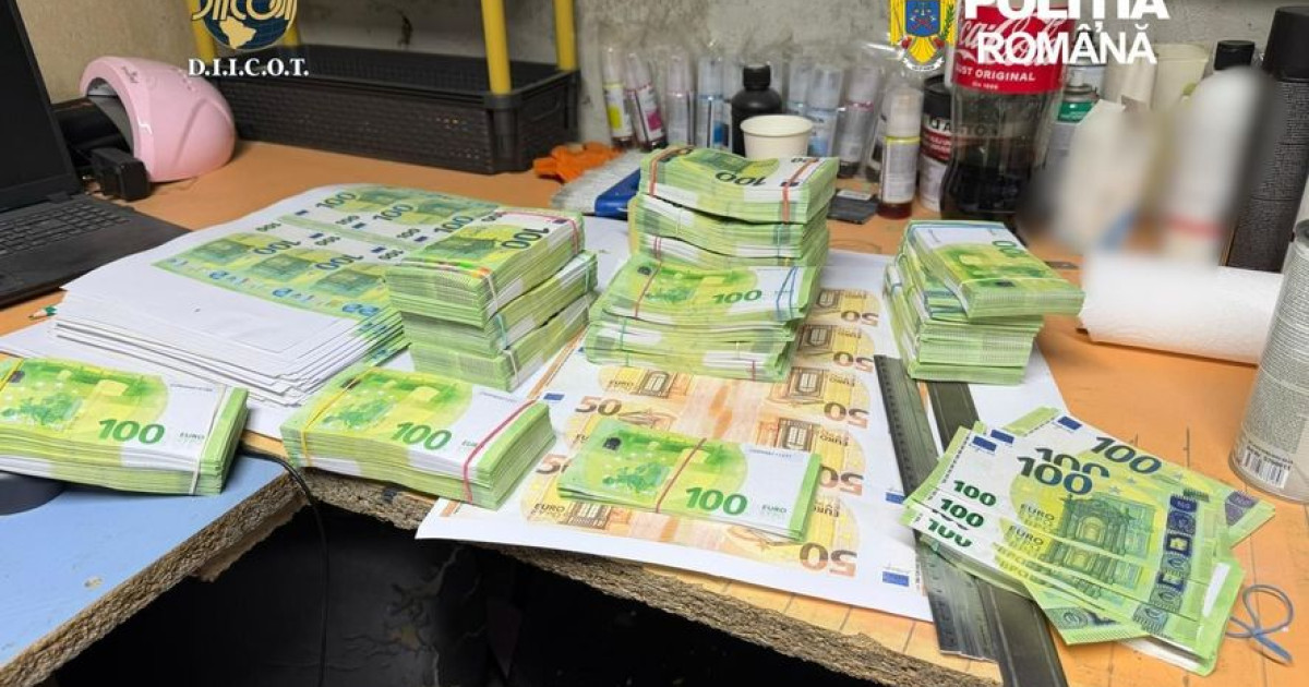 Fabrică de bani falși la Suceava: trei români și un italian au tipărit 2 milioane de euro, bancnotele au fost distribuite în Bulgaria