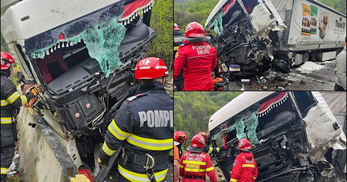Accident cu două TIR-uri pe DN7, în Vâlcea. Unul dintre şoferi a rămas blocat în cabină Accident cu două TIR-uri pe DN7, în Vâlcea. Unul dintre şoferi a rămas blocat în cabină