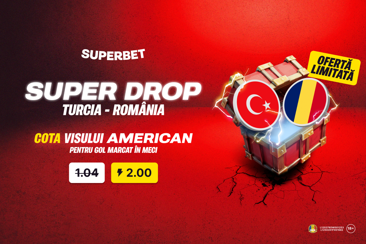 Super Drop marca Superbet: cotă 2.00 pe gol marcat în Turcia Super Drop marca Superbet: cotă 2.00 pe gol marcat în Turcia