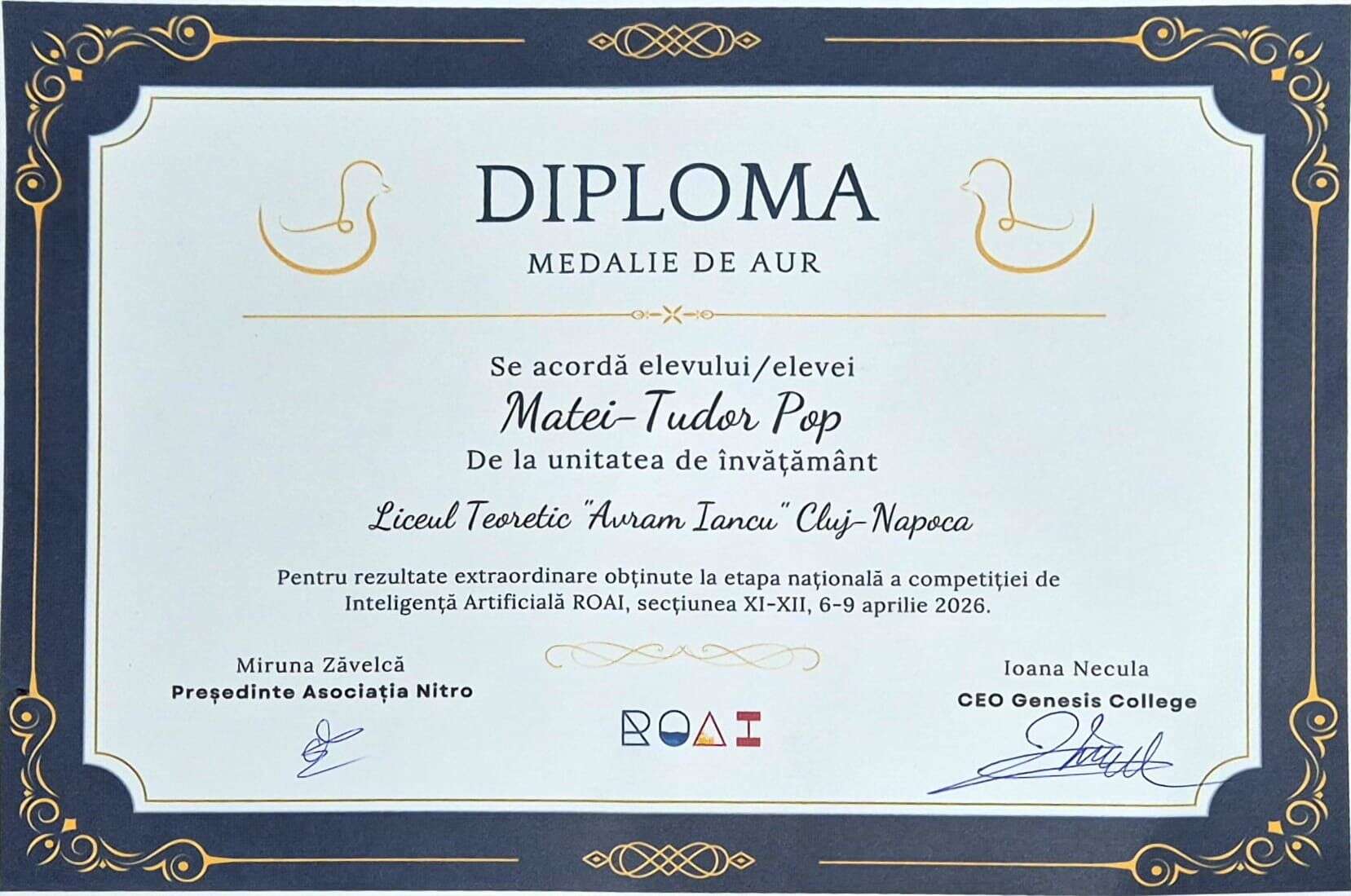 Elevul clujean Matei Pop, medalie de aur la Olimpiada de Inteligență Artificială ROAI și calificare în lotul național